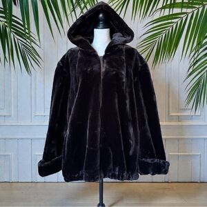 VINTAGE 70s/80s Saxton Hall Faux Fur Hooded Coat – Dark Chocolate Brown